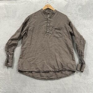 Matchless Linen Blouse Top Women XL Brown Long Sleeve Boho Lagenlook Shirt